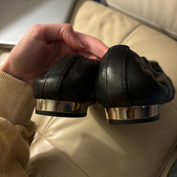 Authentic Chanel Lambskin Leather Floral Petal Wrapped Gold Heel Camellia Flats - Picture 13 of 13